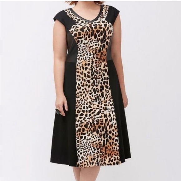 ๐ LANE BRYANT LEOPARD PRINT AND FAUX LEATHER DRESS - Picture 1 of 9